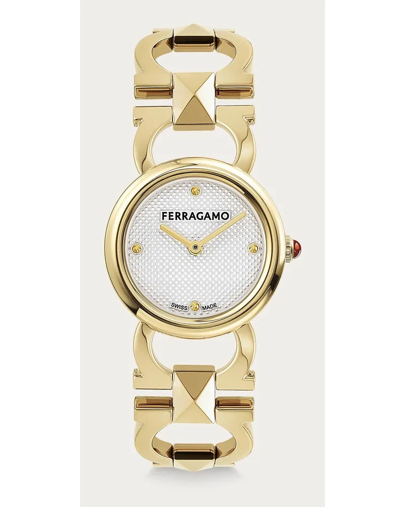 Ferragamo Donna Orologio Double Gancini Stud Bianco Bianco