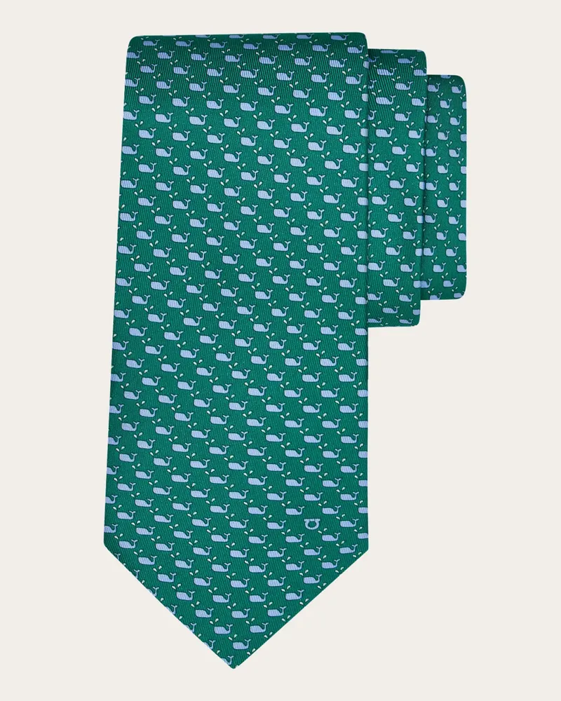 Ferragamo Uomo Cravatta in seta stampa Balena Verde Verde