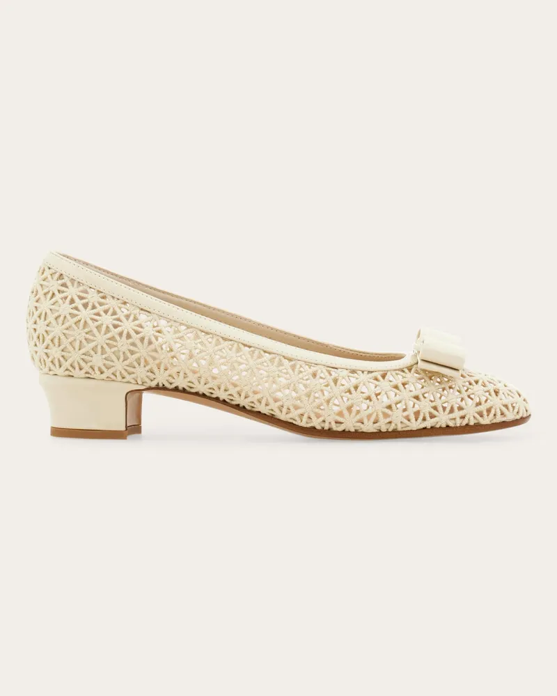 Ferragamo Donna Décolleté fiocco Vara in macramé Bianco Bianco