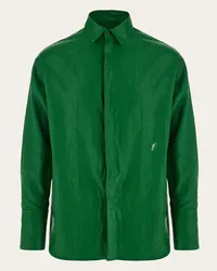 Ferragamo Uomo Camicia in lino spalmato Verde Verde