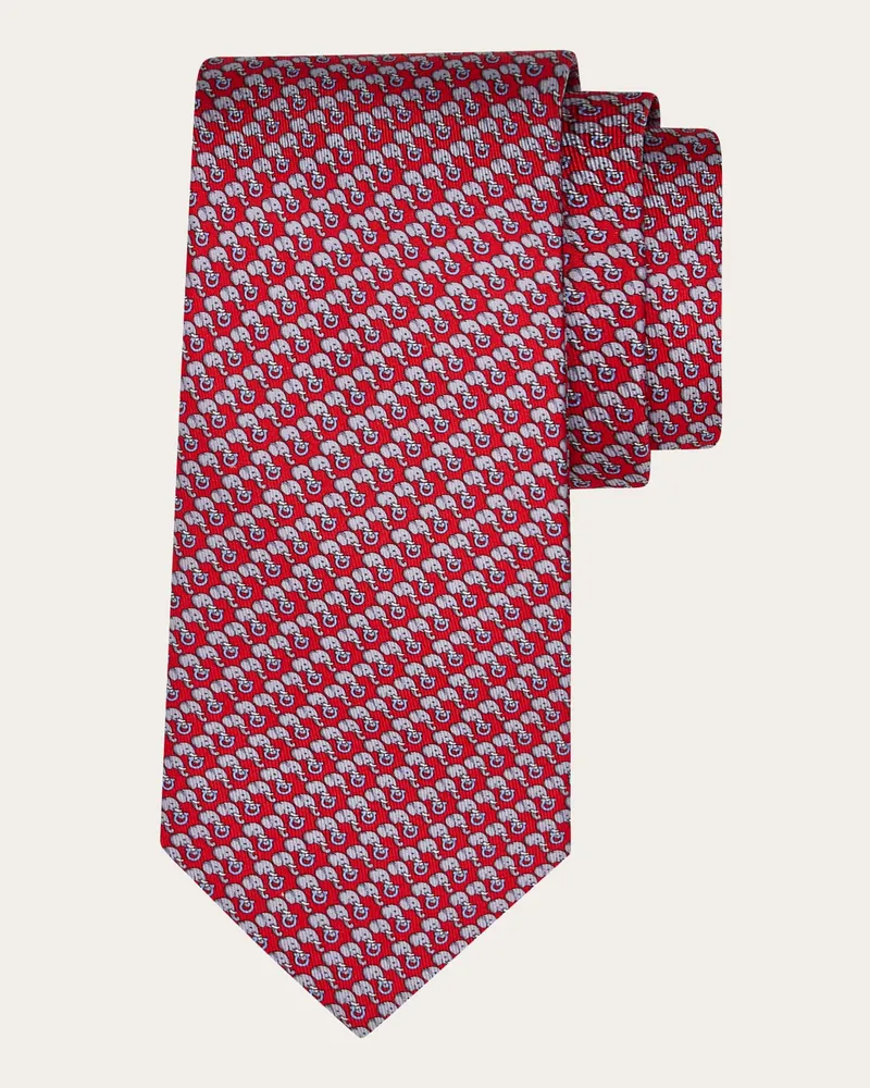 Ferragamo Uomo Cravatta in seta stampa Elefante Rosso Rosso