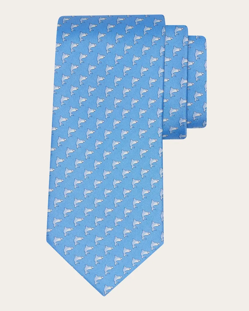 Ferragamo Uomo Cravatta in seta stampa Shark Blu Blu