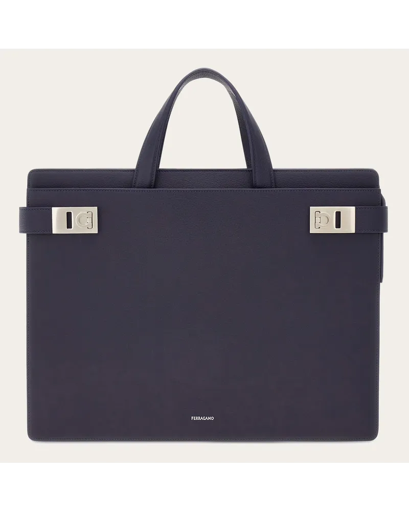 Ferragamo Uomo Borsa da lavoro con fibbie Gancini (S) Blu Blu