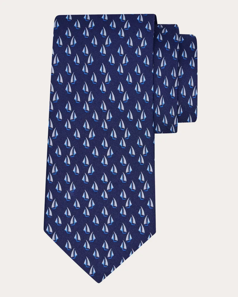 Ferragamo Uomo Cravatta in seta stampa Nautica Blu Blu