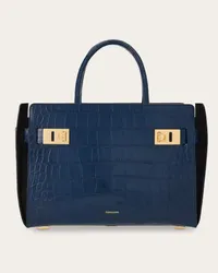 Ferragamo Donna Tote bag con fibbie Gancini (L) Blu Blu