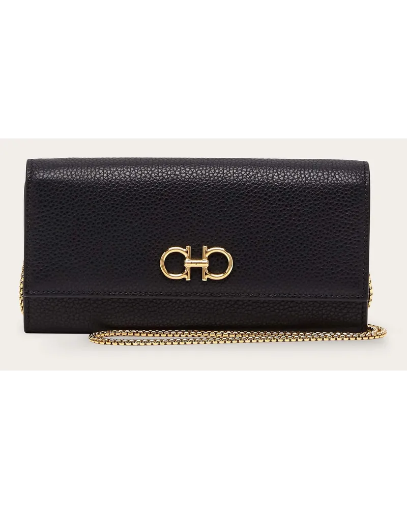 Ferragamo Donna Portafoglio Gancini con tracolla Nero Nero
