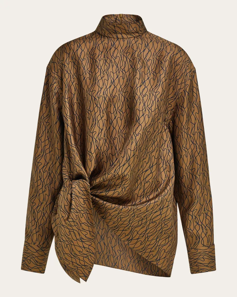 Ferragamo Donna Camicia con nodo Marrone Marrone