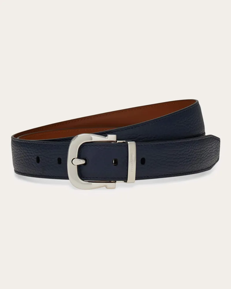 Ferragamo Uomo Cintura reversibile e regolabile Gancini Blu Blu