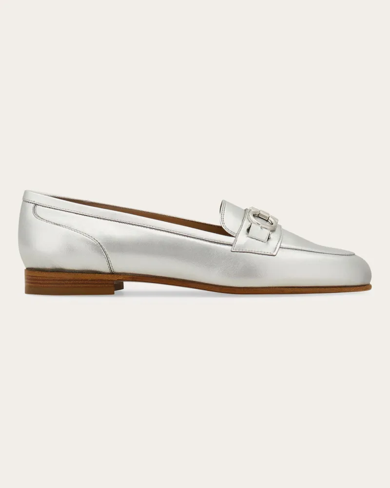 Ferragamo Donna Mocassino ornamento Gancini Argento Argento