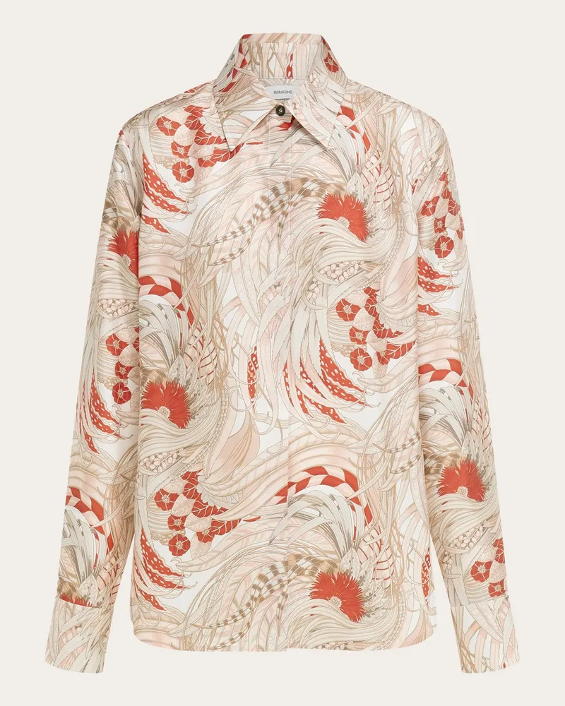 Ferragamo Donna Camicia in twill di seta stampa Rooster Arancione Arancione
