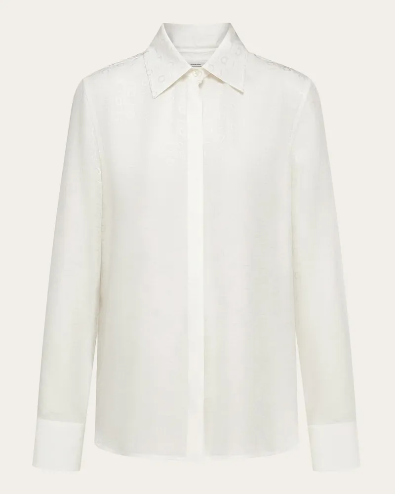 Ferragamo Donna Camicia in seta con Ferragamo Monogram Bianco Bianco