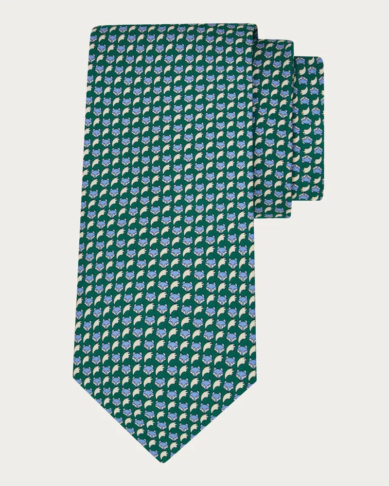 Ferragamo Uomo Cravatta in seta stampa Fox Verde Verde