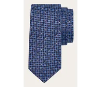 Uomo Cravatta in seta stampa Gancini Blu