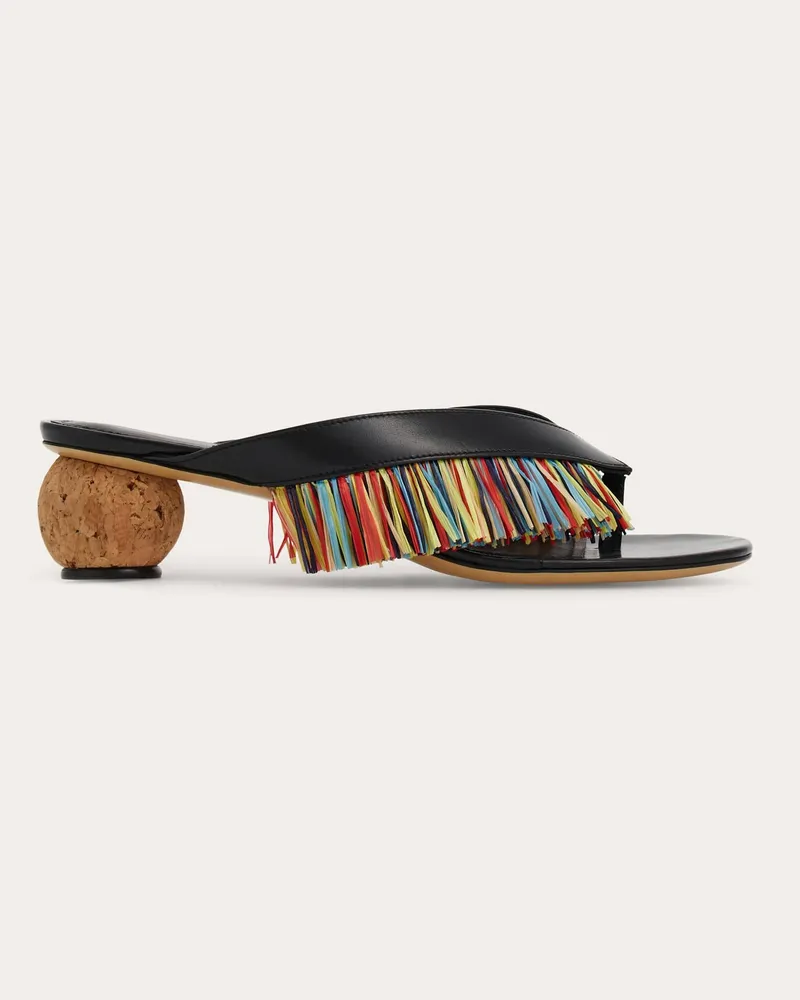 Ferragamo Donna Infradito con frangia Nero Nero