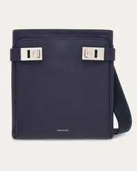 Ferragamo Uomo Borsa a spalla con fibbie Gancini Blu Blu