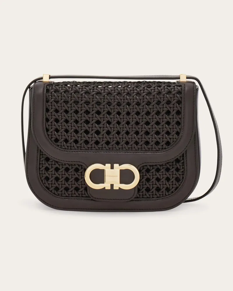 Ferragamo Donna Borsa a tracolla North-South Double Gancini (XS) Marrone Marrone