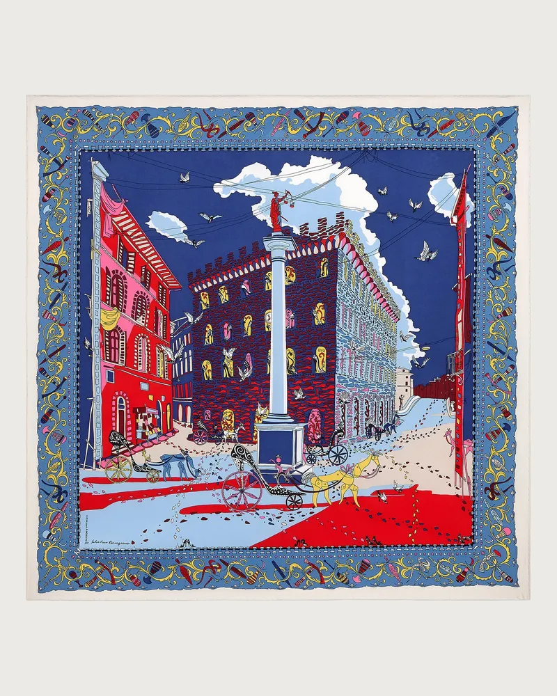 Ferragamo Donna Foulard in seta stampa Palazzo Spini Feroni Blu Blu