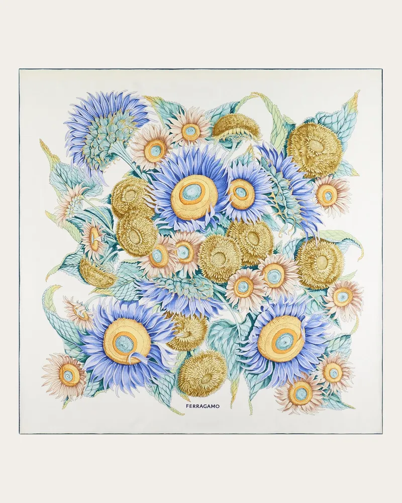 Ferragamo Donna Foulard in seta stampa Girasoli Blu Blu