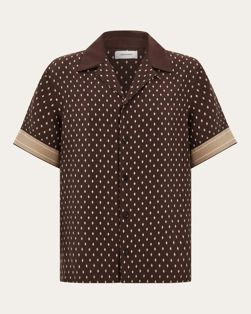 Ferragamo Uomo Camicia in seta habotai Marrone Marrone