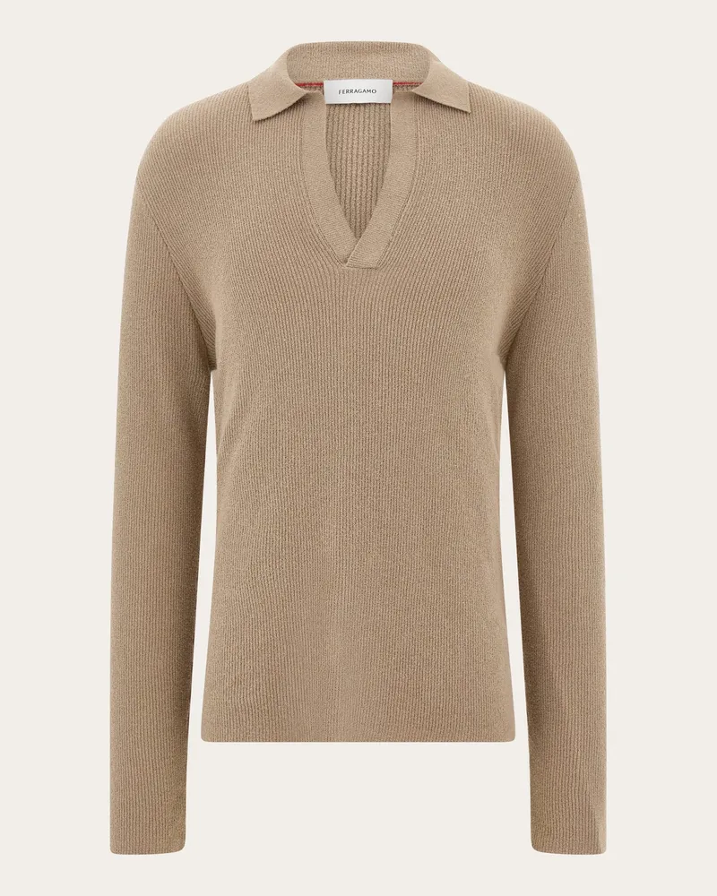 Ferragamo Uomo Polo a manica lunga Beige Beige
