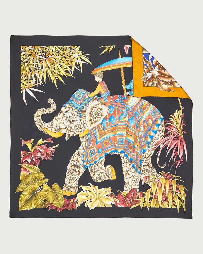 Ferragamo Donna Foulard in seta stampa India Nero Nero