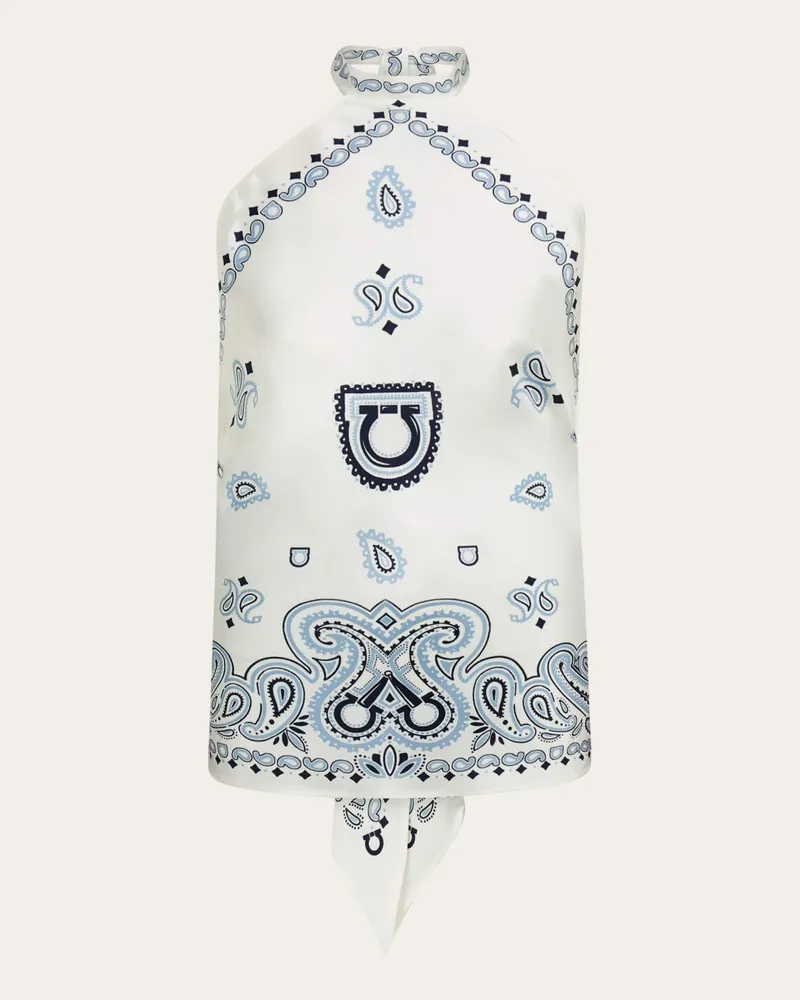 Ferragamo Donna Top a foulard stampa Arabesque Blu Blu