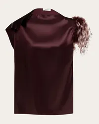 Ferragamo Donna Top asimmetrico con piume Rosso Rosso