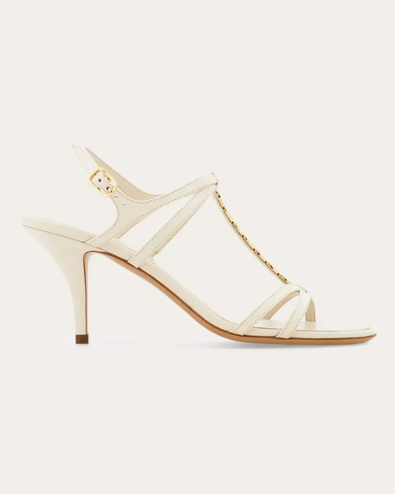 Ferragamo Donna Sandalo T-strap Vara chain Bianco Bianco
