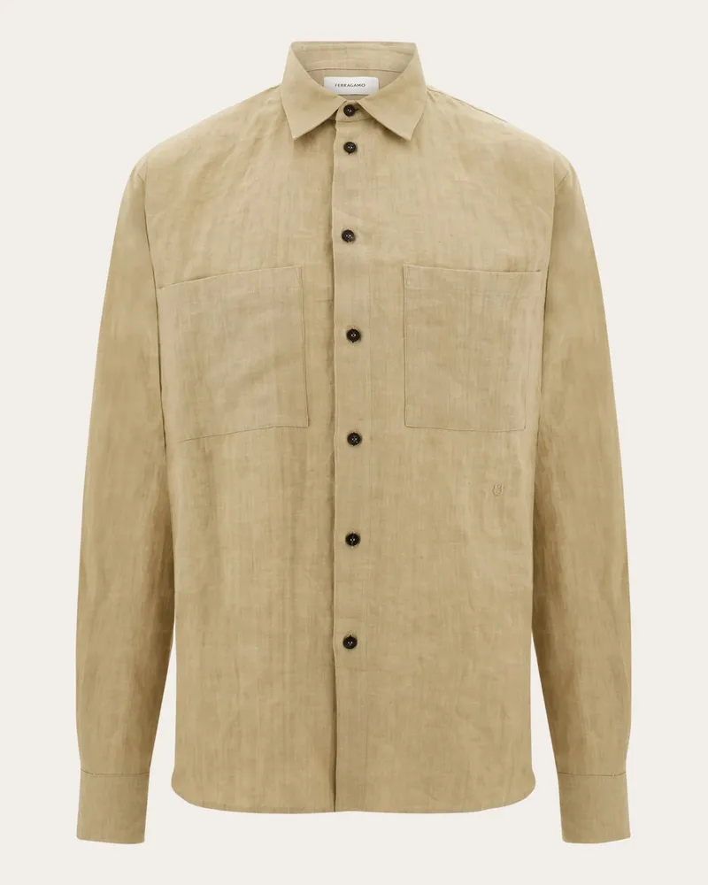 Ferragamo Uomo Camicia in puro lino Beige Beige
