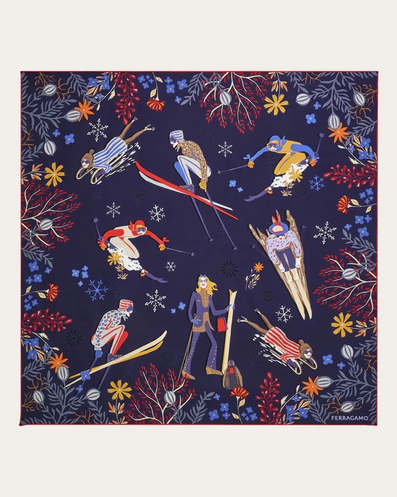 Ferragamo Donna Foulard in seta stampa Winter Alpine Blu Blu