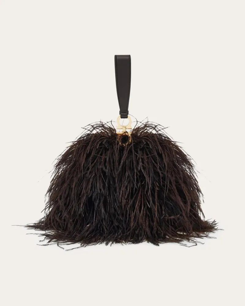 Ferragamo Donna Mini clutch double Gancini Marrone Marrone