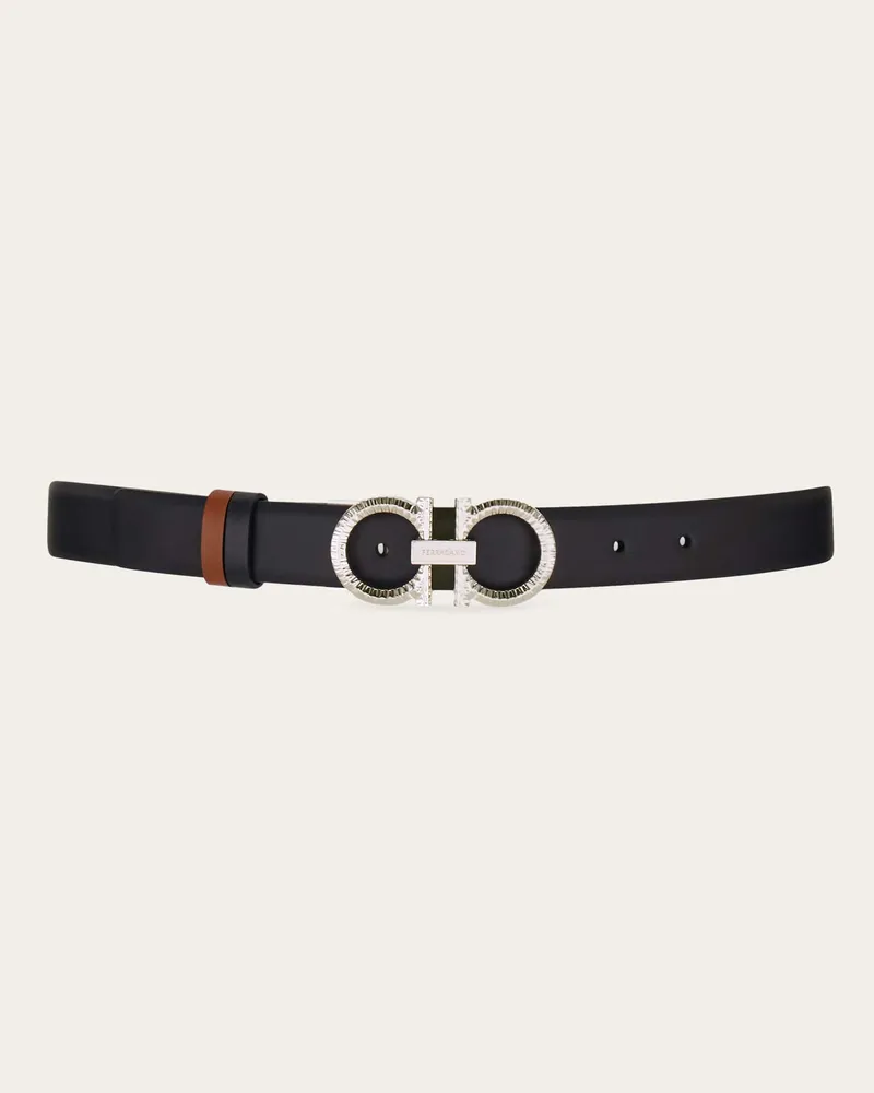 Ferragamo Donna Cintura reversibile e regolabile con Gancini martellato Nero Nero