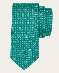 Ferragamo Uomo Cravatta in seta stampa Puzzle Verde Verde