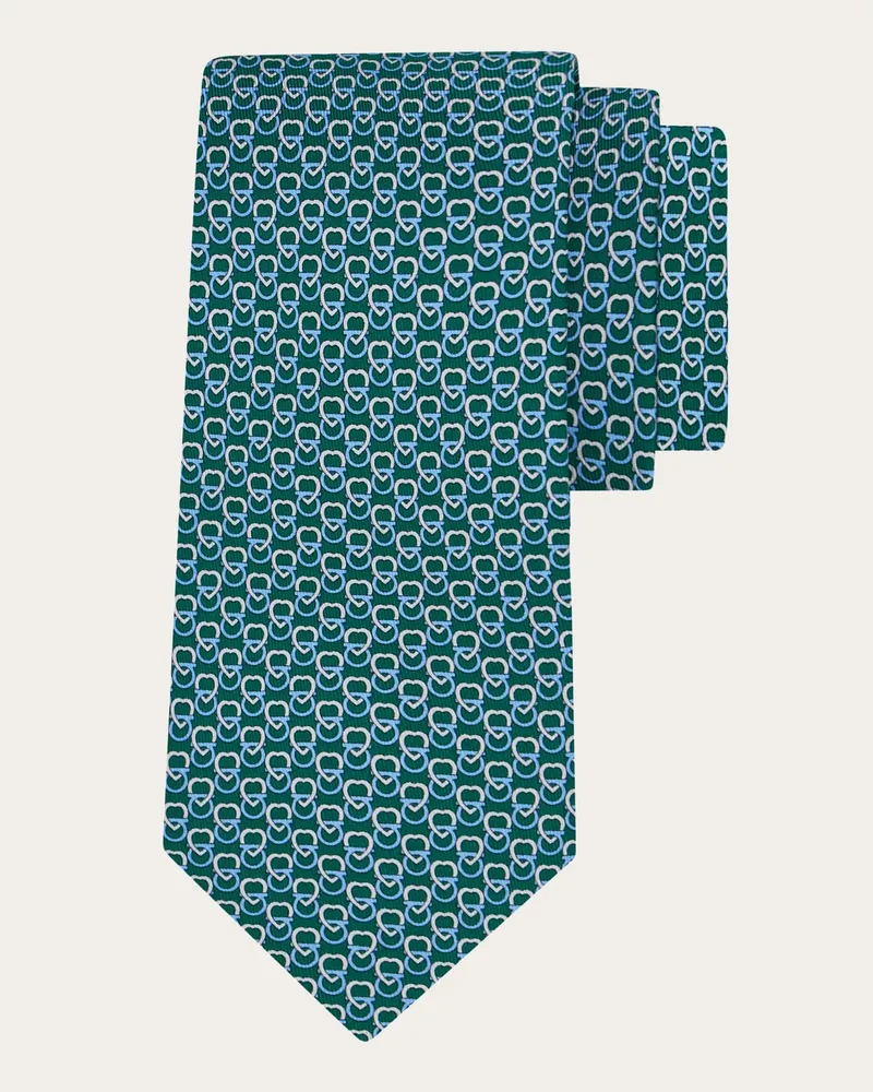 Ferragamo Uomo Cravatta in seta stampa Cuori Verde Verde
