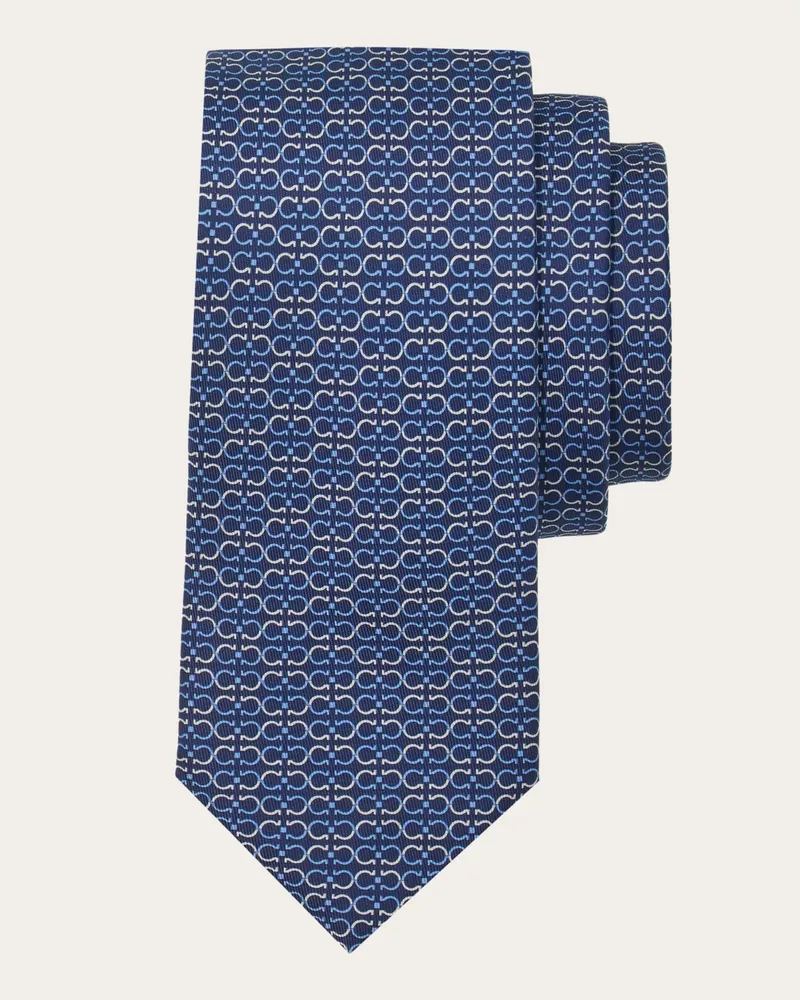 Ferragamo Uomo Cravatta in seta stampa Gancini Blu Blu
