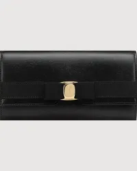 Ferragamo Donna Portafoglio continental fiocco Vara Nero Nero