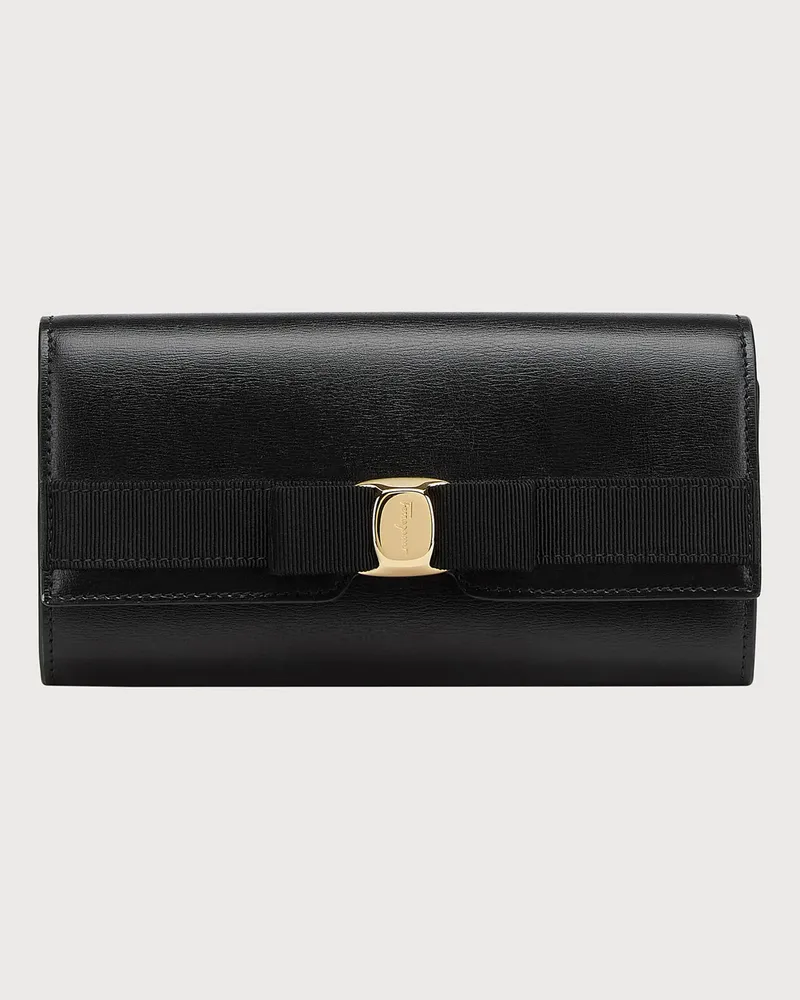 Ferragamo Donna Portafoglio continental fiocco Vara Nero Nero