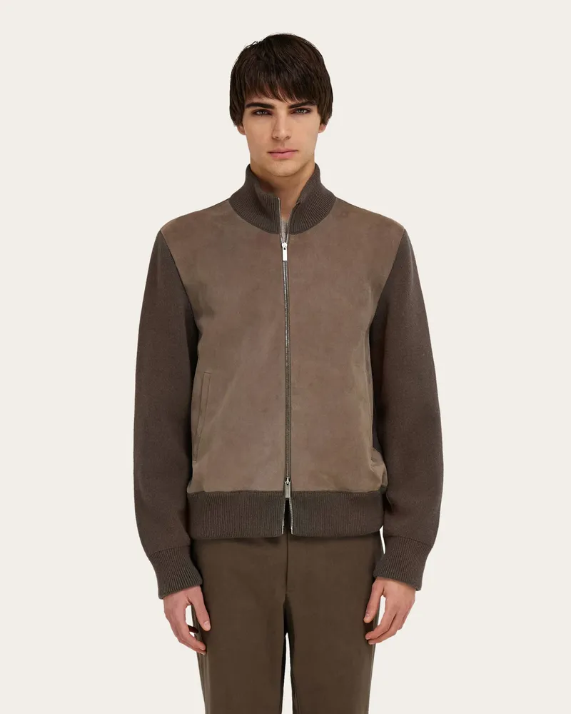 Ferragamo Uomo Bomber in pelle Marrone Marrone