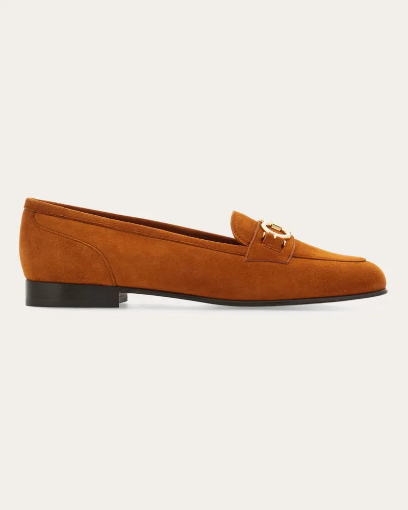 Ferragamo Donna Mocassino ornamento Gancini Marrone Marrone