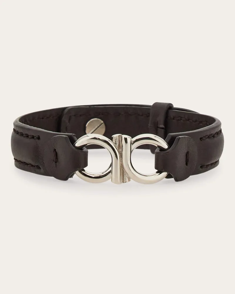 Ferragamo Uomo Bracciale con doppio Gancini Marrone Marrone