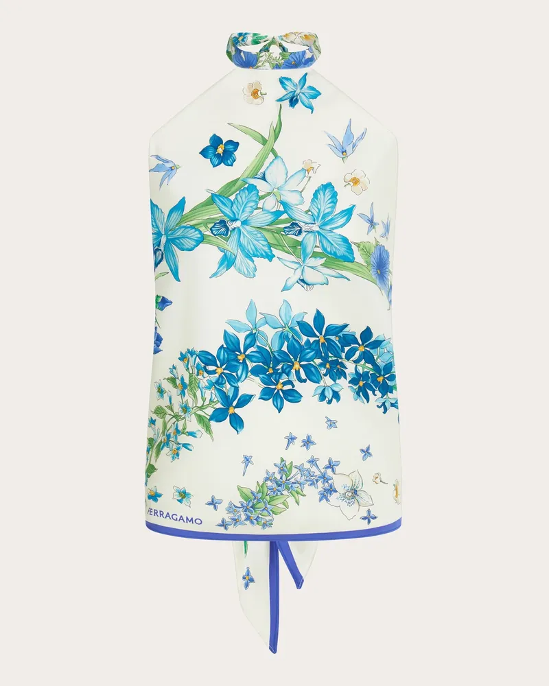 Ferragamo Donna Top a foulard stampa Primavera Blu Blu