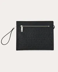 Ferragamo Uomo Clutch con goffratura Gancini Nero Nero