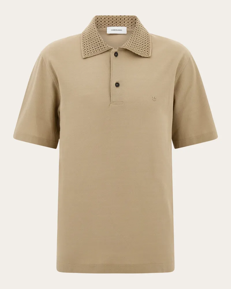 Ferragamo Uomo Polo con collo in maglia Beige Beige