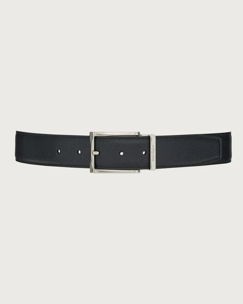Ferragamo Uomo Cintura reversibile e regolabile con fibbia rettangolare Nero Nero