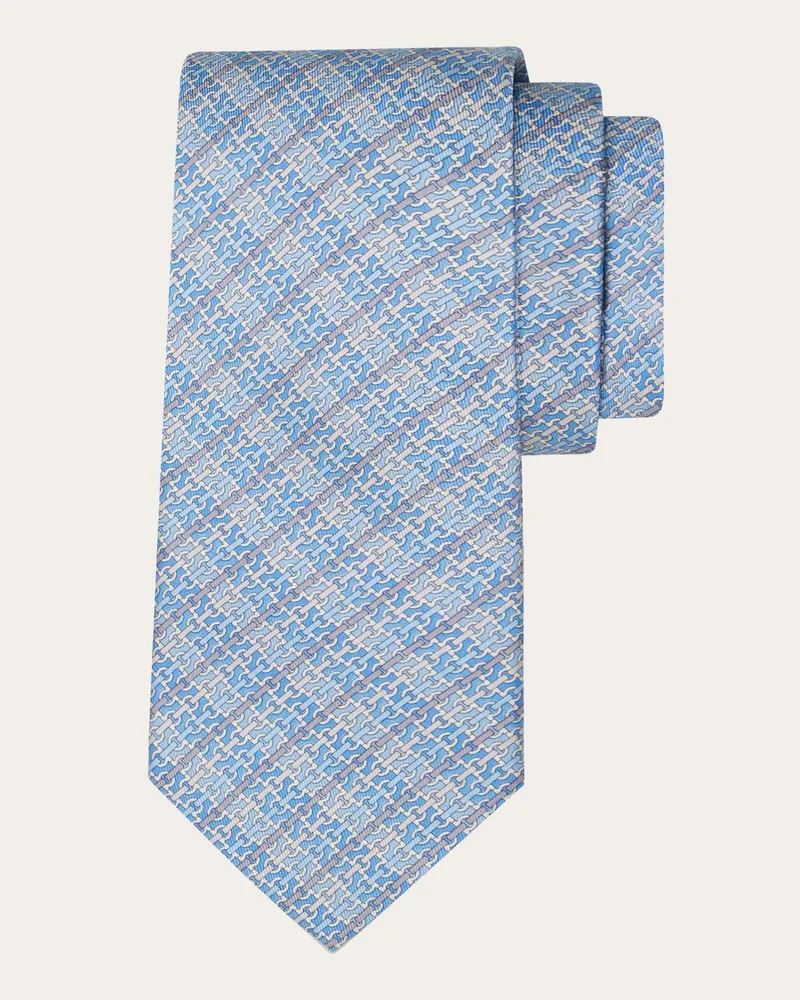 Ferragamo Uomo Cravatta in seta stampa Gancini chain Blu Blu