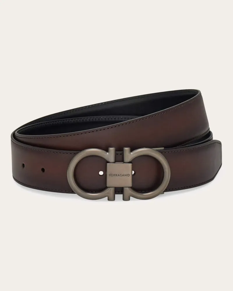 Ferragamo Uomo Cintura reversibile e regolabile Gancini Marrone Marrone