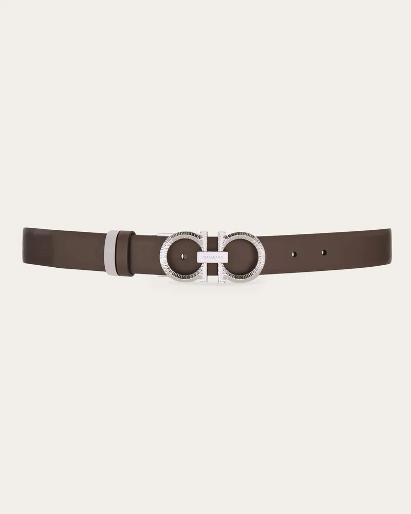 Ferragamo Donna Cintura reversibile e regolabile con Gancini martellato Grigio Grigio
