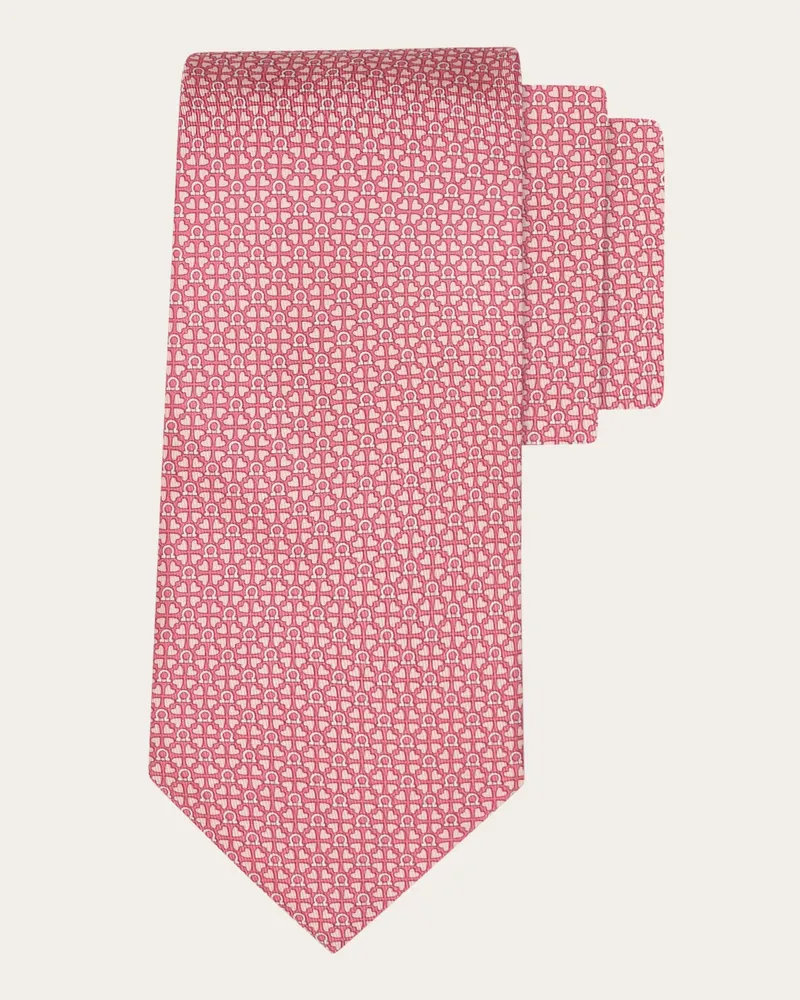 Ferragamo Uomo Cravatta in seta stampa Gancini e cuori Rosa Rosa
