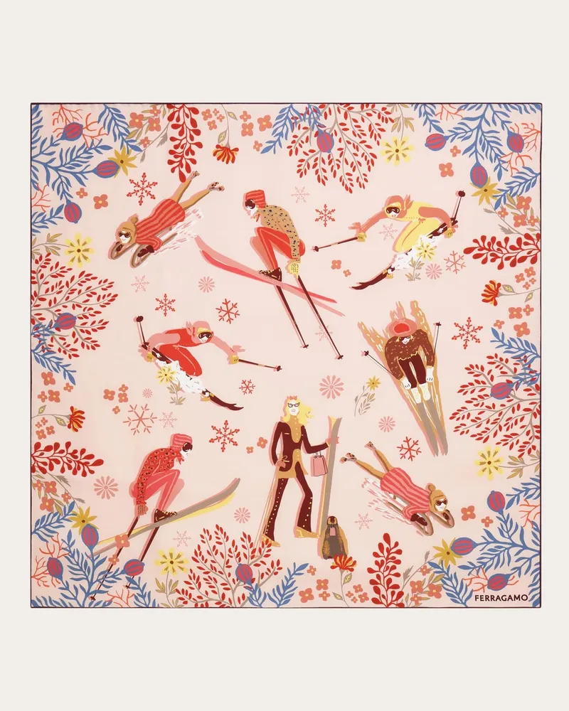 Ferragamo Donna Foulard in seta stampa Winter Alpine Rosa Rosa