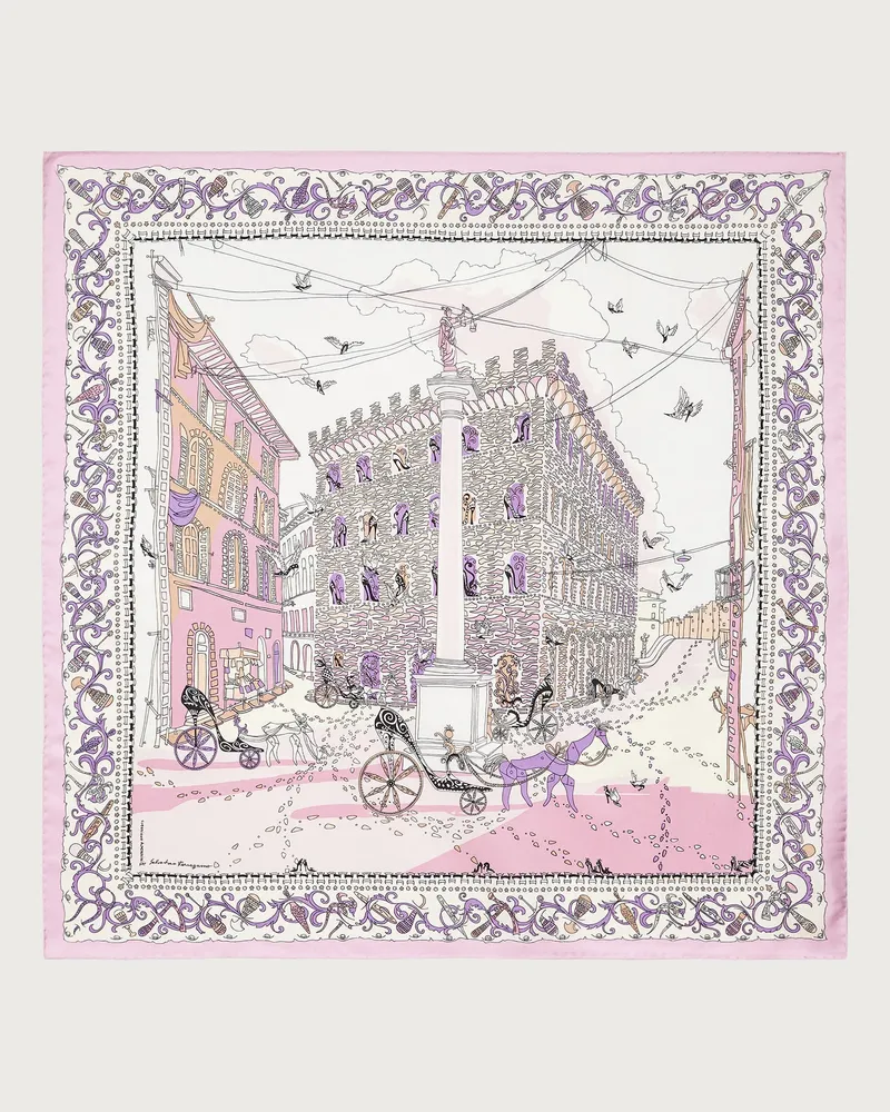 Ferragamo Donna Foulard in seta stampa Palazzo Spini Feroni Rosa Rosa